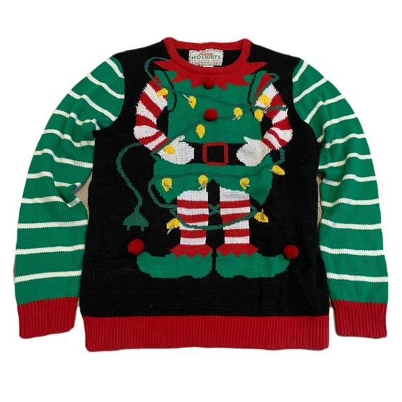 Happy Holidays Light Up Elf Ugly Christmas Sweater, Size L/G - Picture 1 of 7